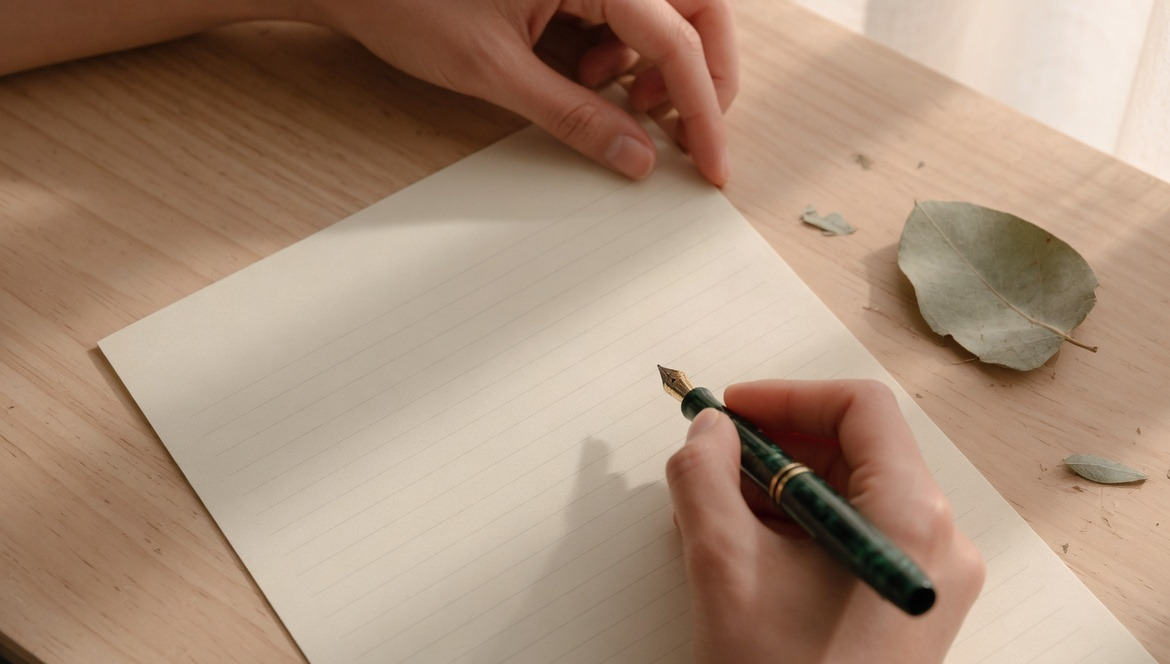 Hands holding a pen over a blank form.